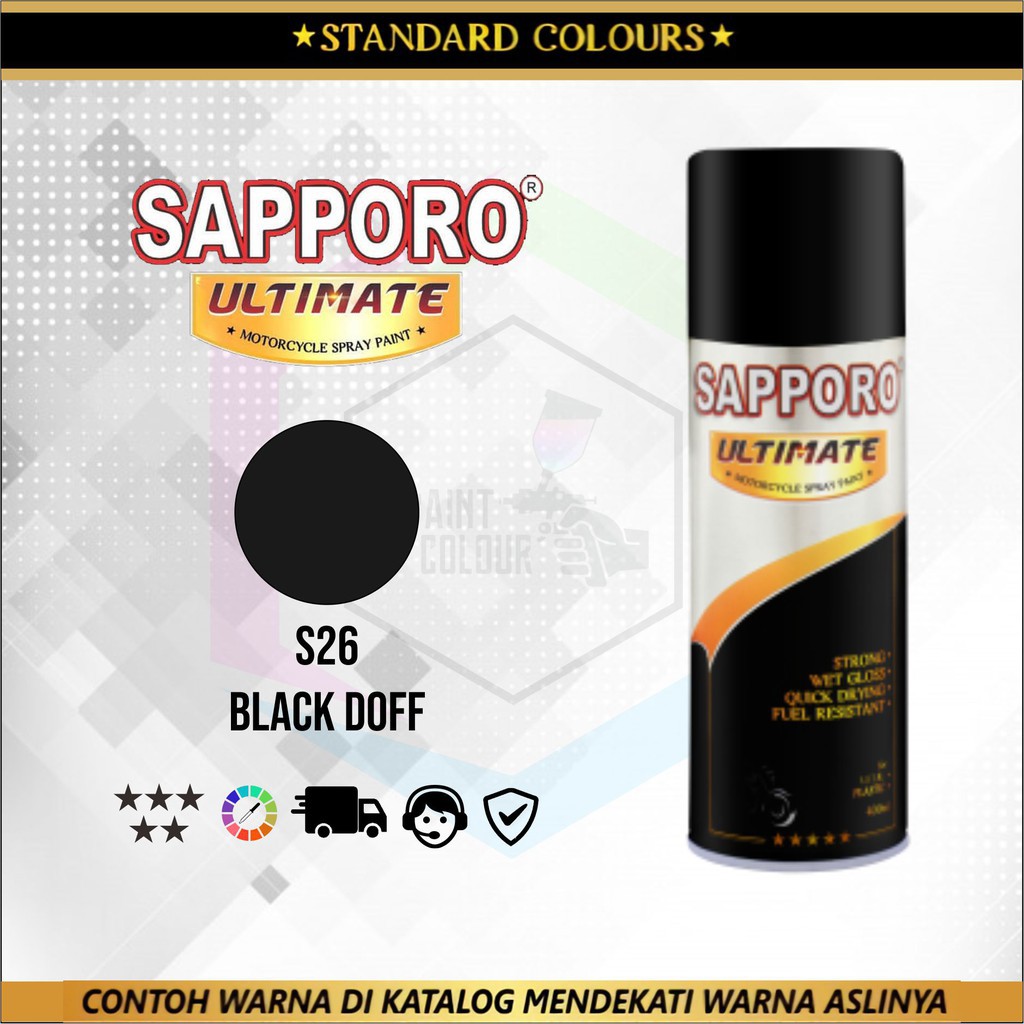 SAPPORO ULTIMATE S26 BLACK DOFF 400ml.CAT SEMPROT HITAM DOFF UNTUK BODY,VELG MOTOR/MOBIL,HOT WHEEL