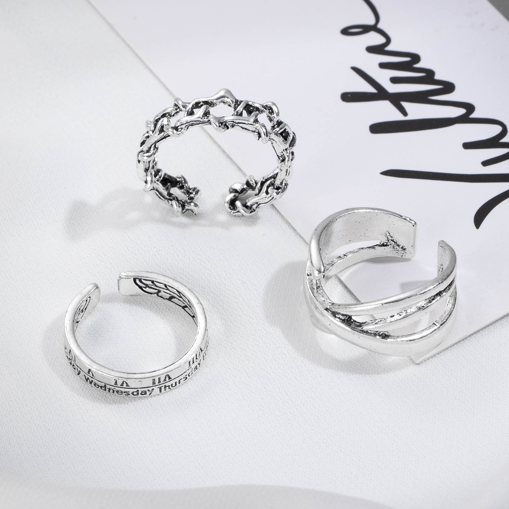 3pcs / Set Cincin Model Terbuka Adjustable Warna Silver Untuk Wanita