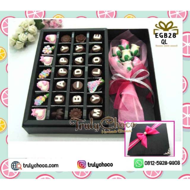 

Hadiah ulang tahun special coklat trulychoco isi 28 dengan bunga
