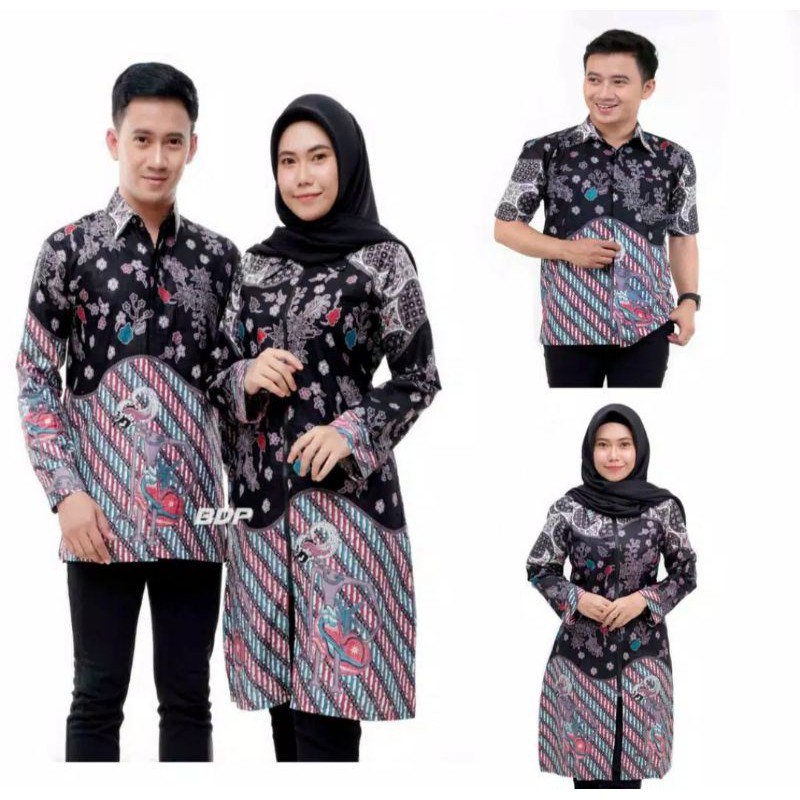 Couple batik tunik atasan batik pria wanita motif wayang  sarimbit couple