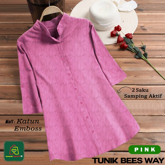 Baju Atasan Blouse TUNIK BEES WAY Bahan Emboss Premium Wanita Muslim Size XL-XXXL / 19444 19447 19450