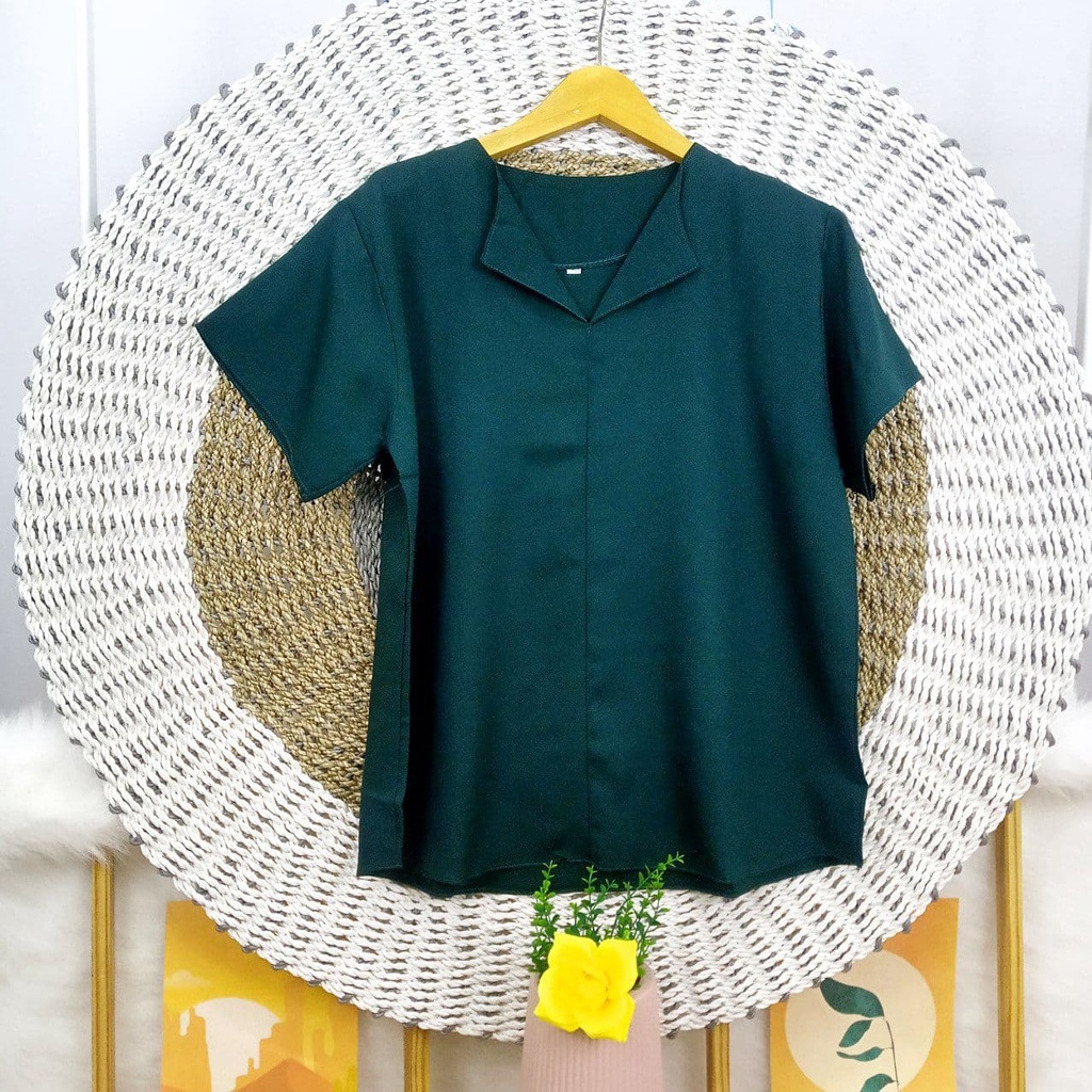 ATASAN BLOUSE LENGAN PENDEK JUMBO BIGSIZE OVERSIZE LD 110 120 130 140-Hijau Tua