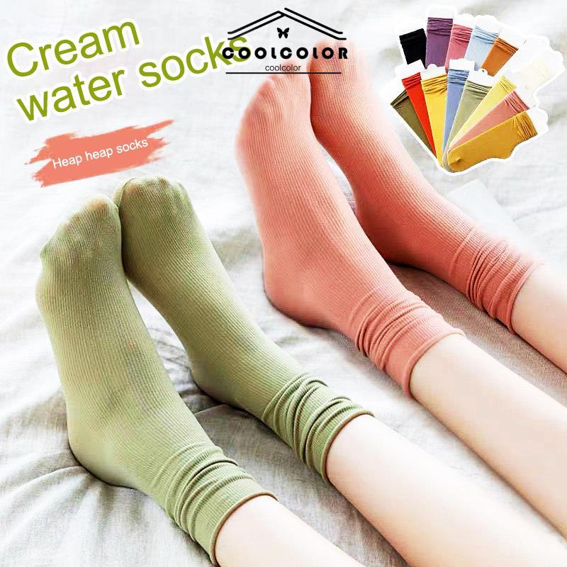 COD❤️Kaus Kaki JK Lucu Warna Murni Keren Tipis Bernapas Tanpa Kaki Mencekik Tren Kaus Kaki Tabung Sedang- cl