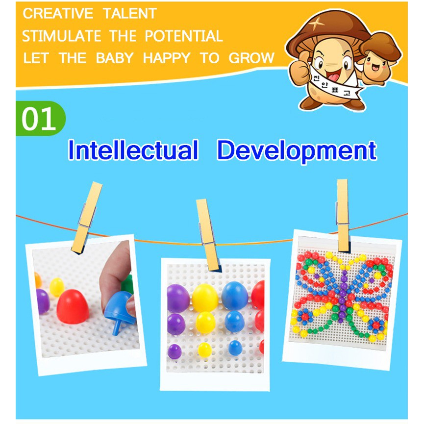 ~COD~ DO-M14 Mainan Edukasi Anak Creative Mosaic Susun Paku 3D Puzzle Block Papan Paku Jamur 296pcs-6