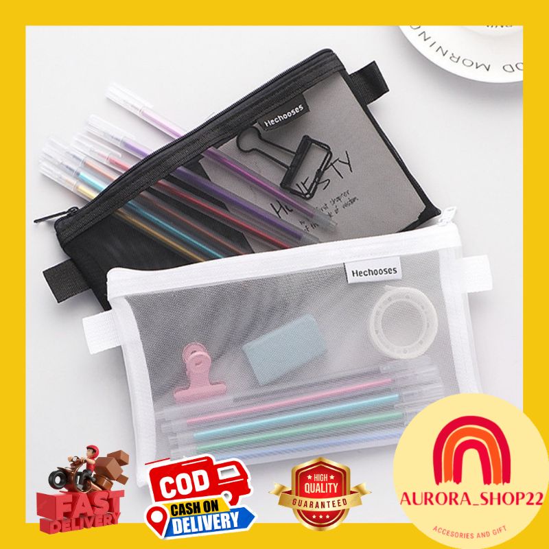 [COD] KOTAK PENSIL TRANSPARAN IMPORT CASUAL SIMPLE / TEMPAT PENSIL JARING