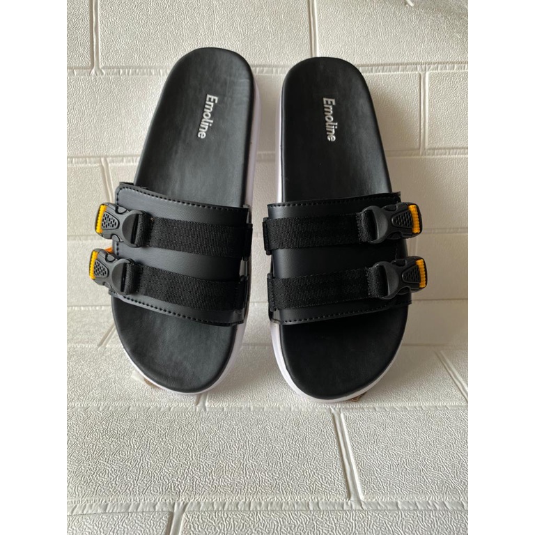 Emoline Minzi Slide Sandal Pria Casual - Sandal Slide Pria Sol Putih Upper Hitam