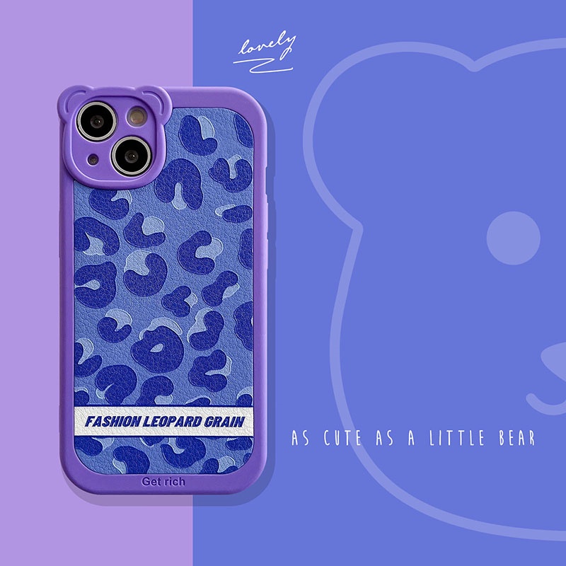 Soft Case Silikon Shockproof Motif Print Leopard Ungu Hijau Untuk IPhone 7 8 Plus X XS Max XR 12 13 Pro Max