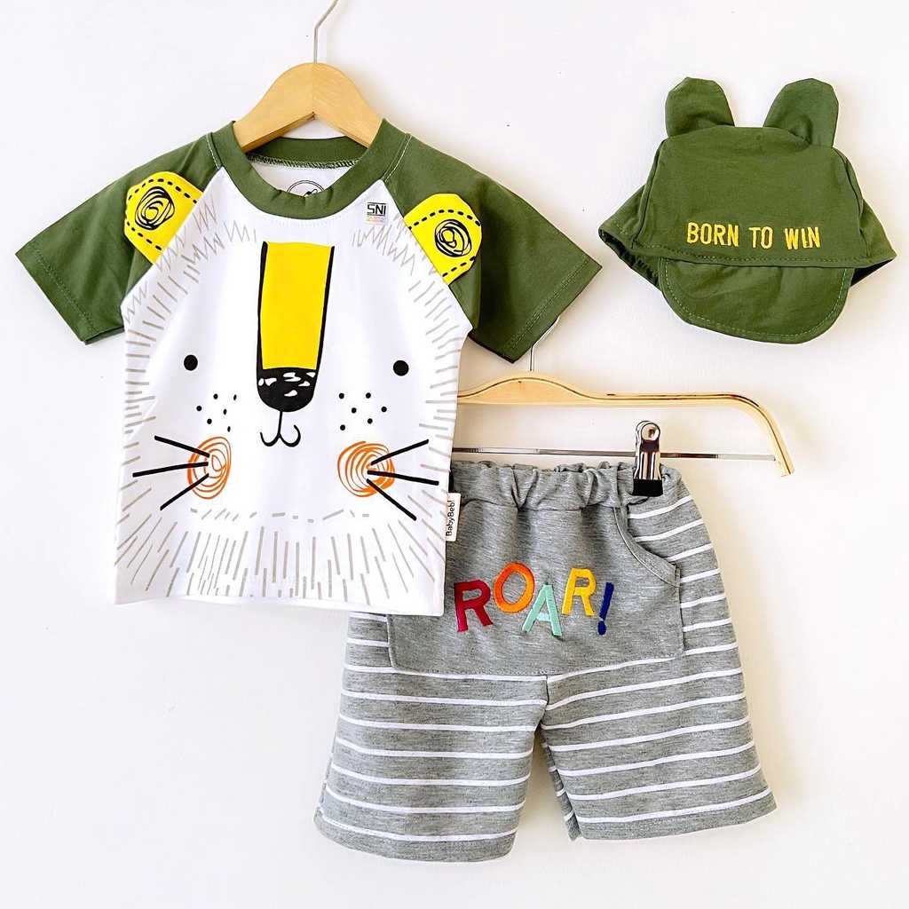 BERSERTIFIKASI SNI BABYBEB TIGER Baju Setelan Kaos Celana Pergi Jalan Lucu Fashion Anak Bayi Cowok Laki Terlaris Lucu leonardo