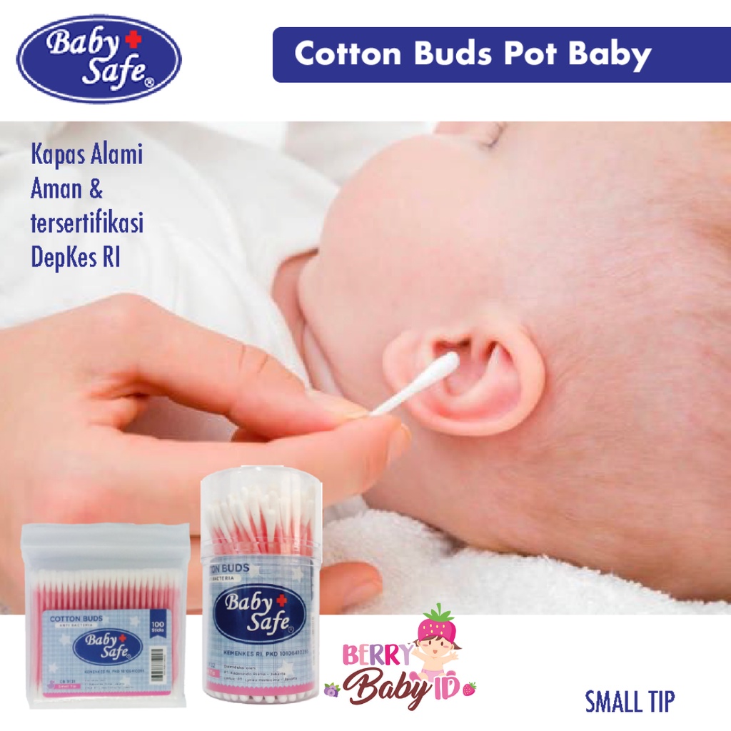 Baby Safe Paket Cotton Buds Pot &amp; Refill Small Tip Korek Kuping Bayi Berry Mart