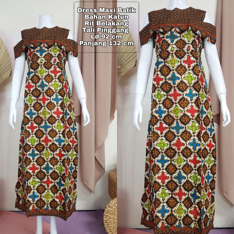 Dress Maxi Batik Motif Kawung Matt Katun All Size