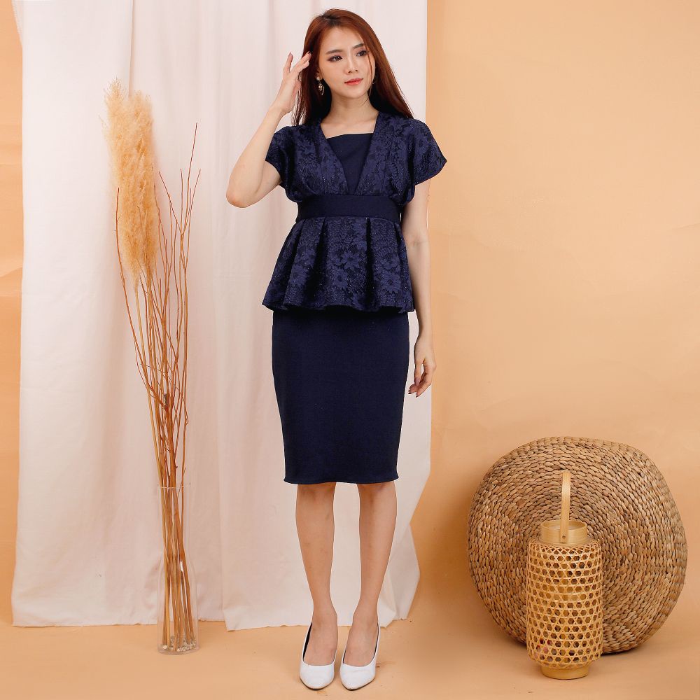 Kathryn collection# 151, DRES SPAN PEPLUM SCUBA IMPPORT PREMIUM KOMBINASI BRUKAT GLITER