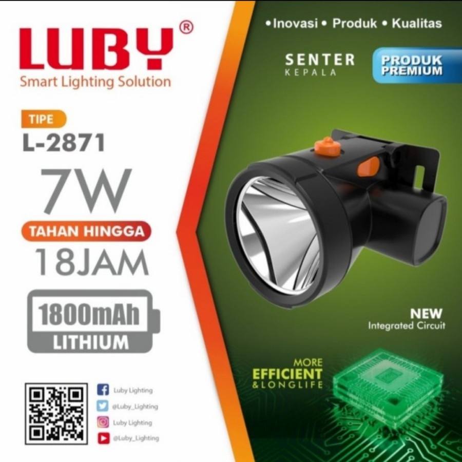 LUBY L 2871 SENTER KEPALA LED 7W CAHAYA PUTIH KUNING 1800mAh ORIGINAL