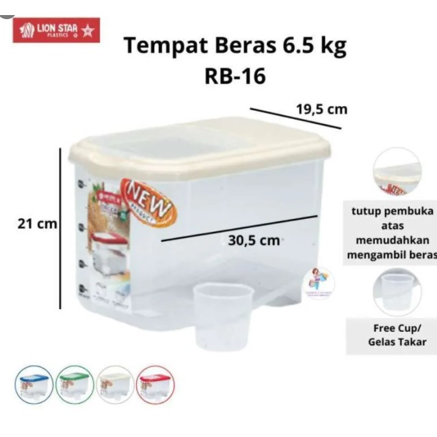 Tempat Beras Oriza Lion Star RB16 6.5 Liter/Rice Box