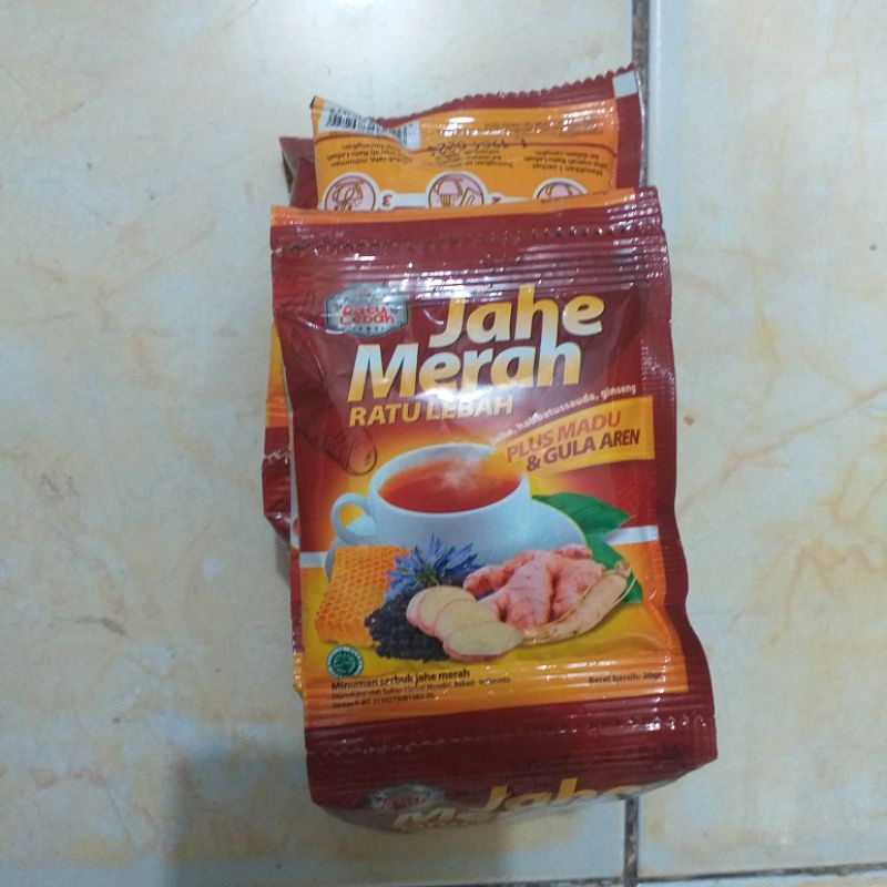 

Jahe Merah Ratu Lebah Sashet Jahe Merah instant plus Habatusauda gingseng madu dan gula aren
