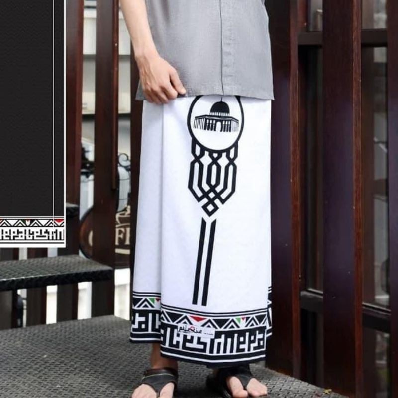 (New Produk) Sarung Rabbani Palestine Warna Putih Agak Polos Motif Palestina Keren