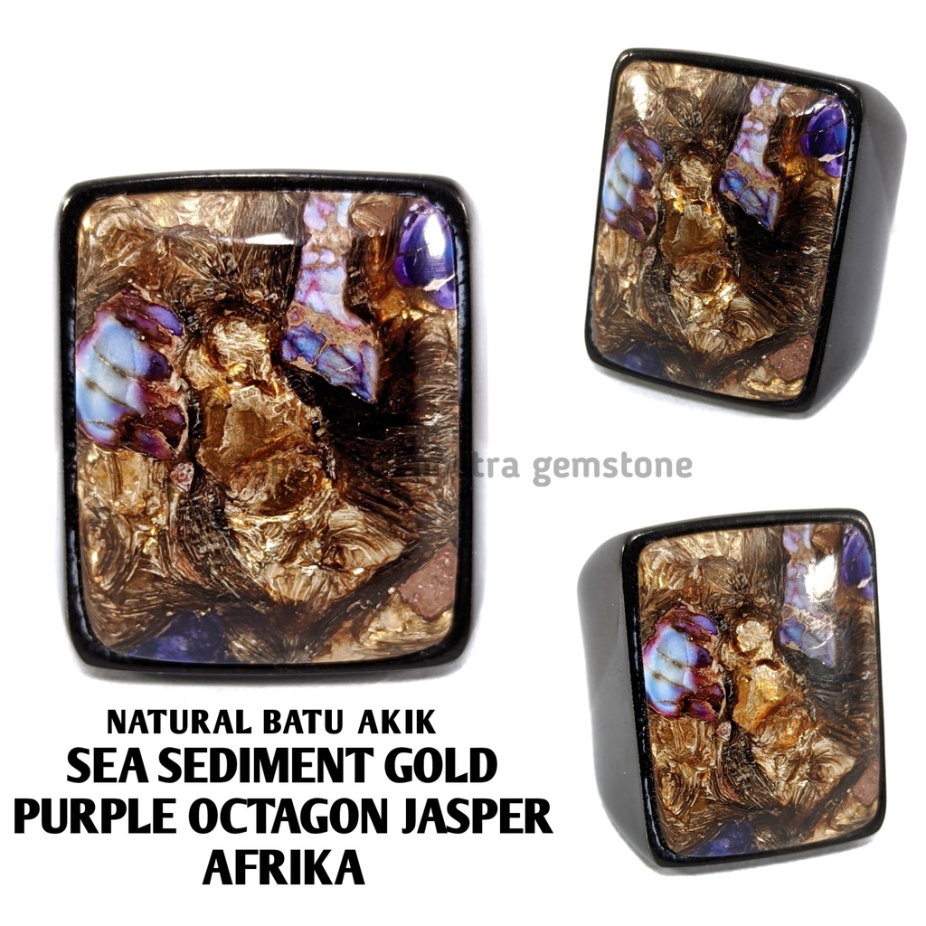 Natural Batu Akik Sea Sediment Gold Purple Octagon Jasper Afrika SJA10