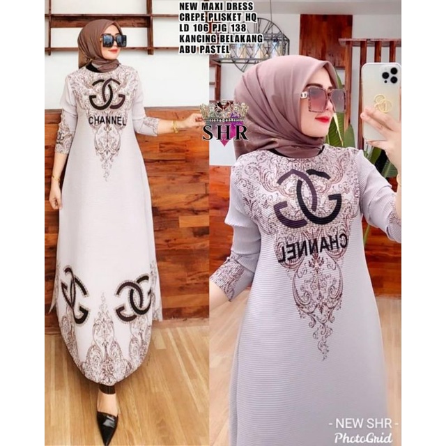 READY!! NEW!! MAXI DRESS PLISKET BAHAN CREPE HQ LD 106-108 PB 138 ORI SHR%-3