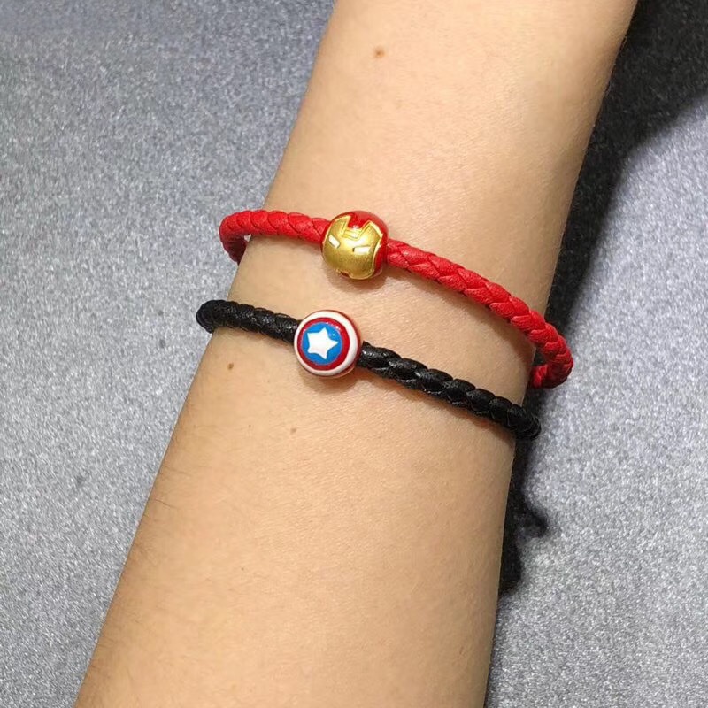 DIY Gelang Liontin Placer Berlapis Emas 3D Emas Manik-manik Transfer Pahlawan Marvel manusia Besi