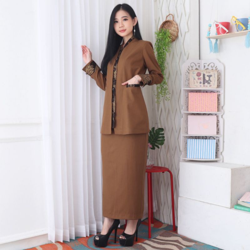 Jas / blazer seragam pemda kerah kimono kombinasi batik khaki tua /Pemda aceh Dan Hitam  GURU,PNS (K