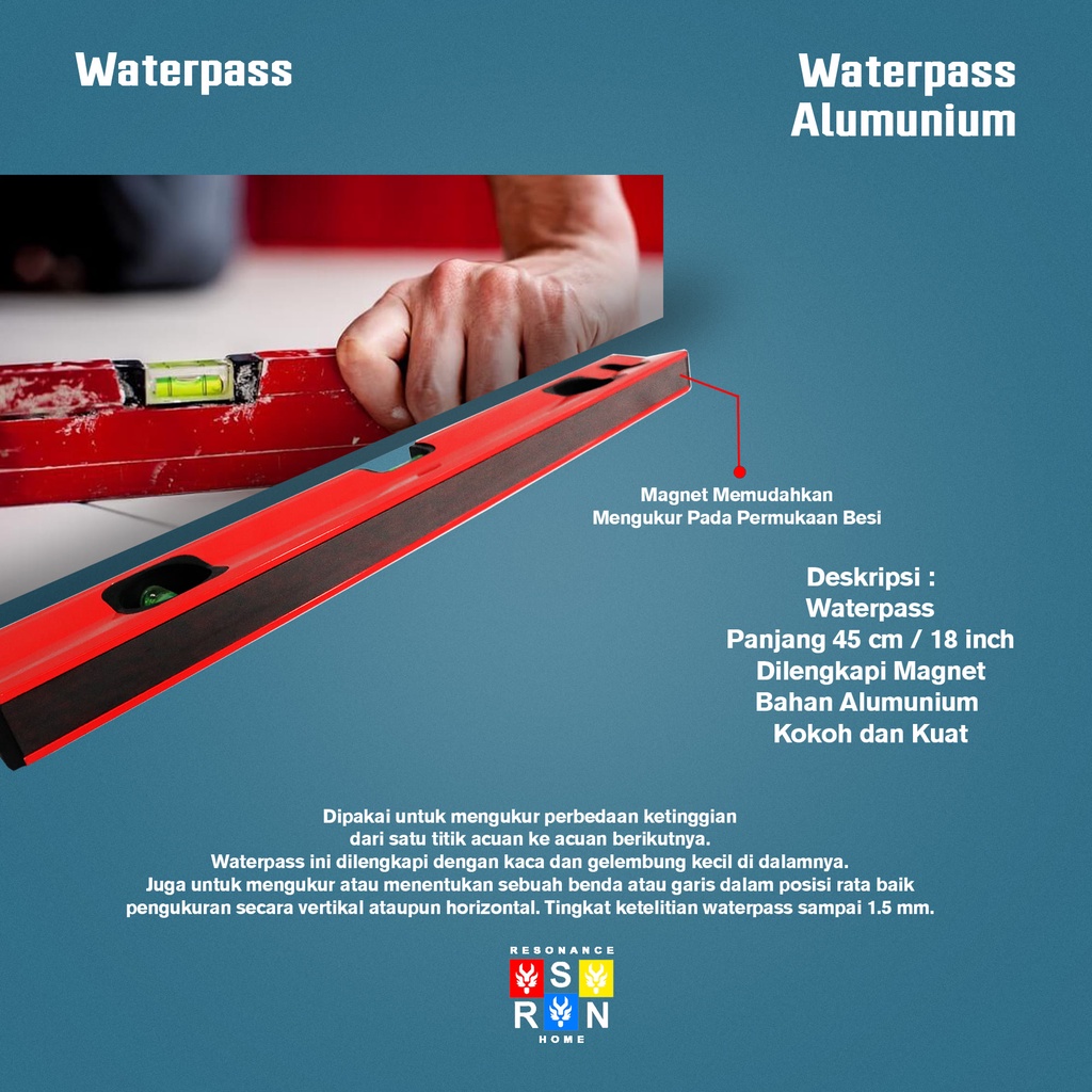 Waterpas Magnet 18 Inci l Waterpass 45 cm l Alat Ukur Tukang Resonance Home