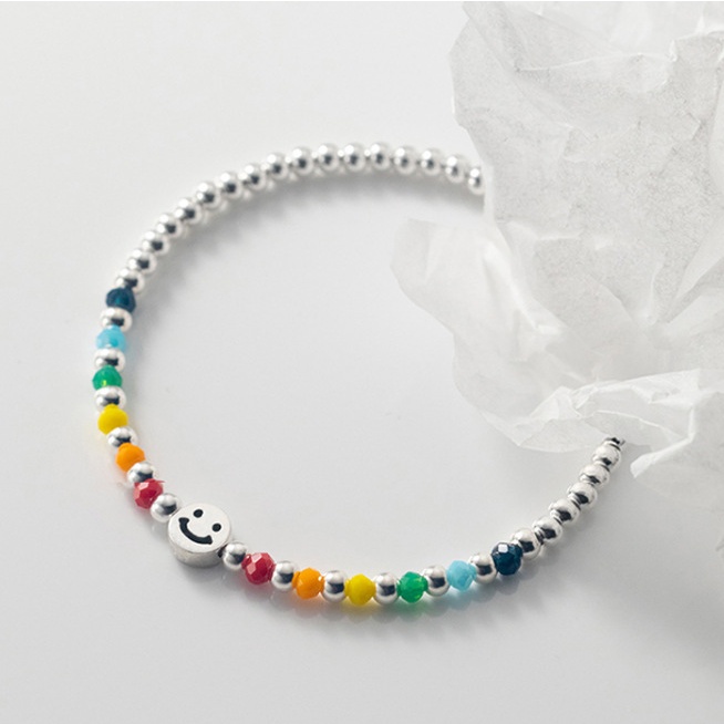 Gelang Persahabatan Desain Manik-Manik Smiley Warna Pelangi Gaya Korea Adjustable Untuk Pasangan