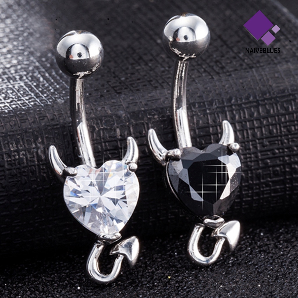 Naiveblue Cincin Tindik Pusar Bentuk Hati Hias Berlian Imitasi Sexy Untuk Wanita