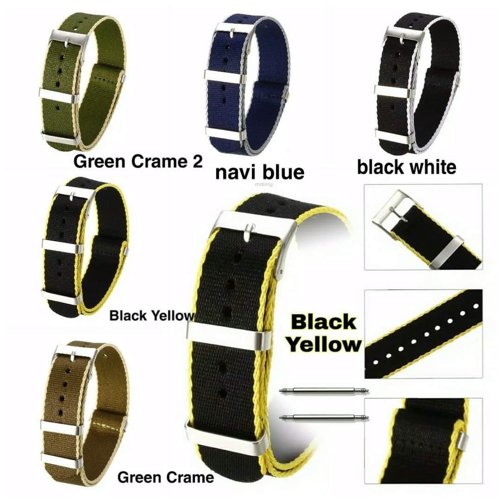 Nato Strap Seatbelt nylon Tali Jam Tangan Nato 20mm Black White