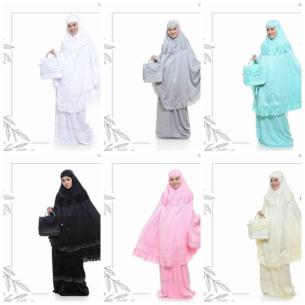 Mukena Satin Al Zahra Bordir - Mukena Satin Terbaru Tas Behel Warna Menawan TJA