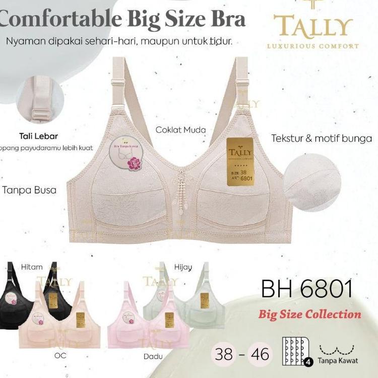OdiF Shop - Bra T 6801 Big Size Big Cup Jumbo Tanpa Busa Cup C sd D Plus Size Cup Beha Besar I03G