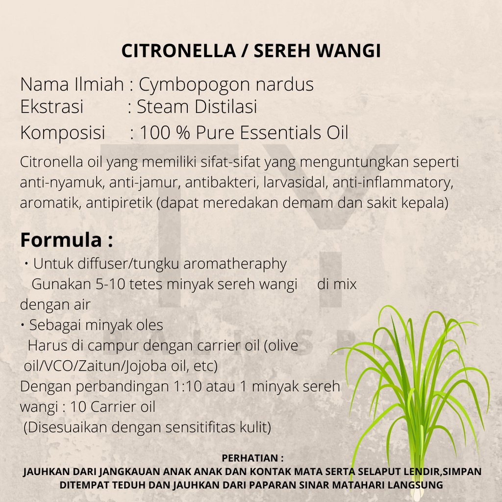 Pengharum ruangan minyak esensial Essential Oil burner / Aromaterapi Citronella / Minyak Atsiri Sereh Wangi