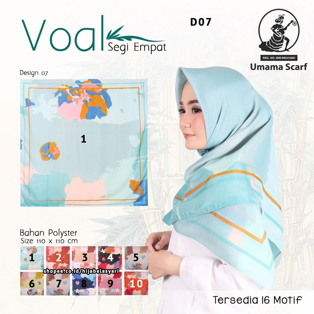 Segiempat VOAL UMAMA  SCARF D7 Jilbab  Segiempat Motif 