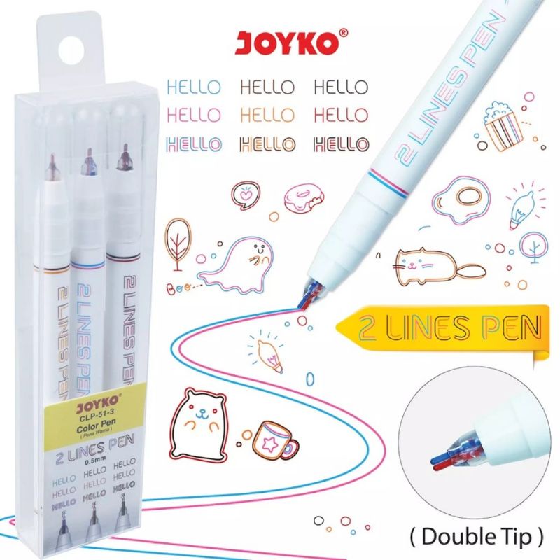

JOYKO Color 2 Lines Pen CLP-51 Pena Jel 2 Warna Set Isi 3