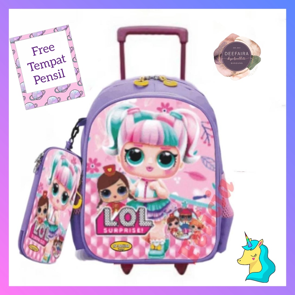 Tas Ransel Troli Anak Perempuan Model L0L Lucu Menggemaskan Free Tempat Pensil Untuk Tk Sd