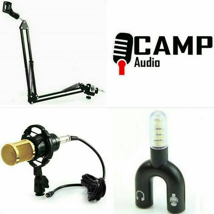 Mic BM800 + Stand mic arm + Splitter audio U - Hitam