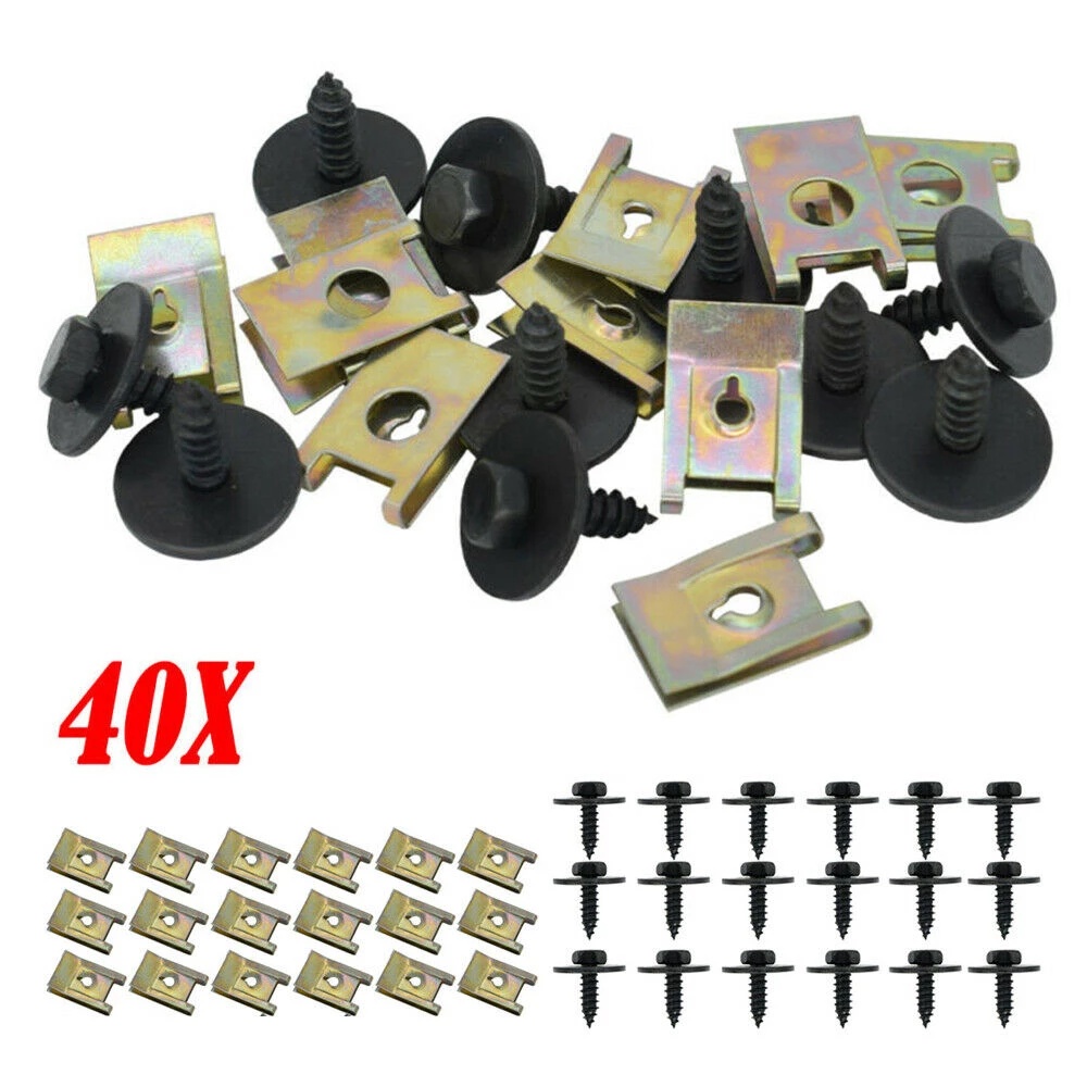 40pcs / Set J98 + J260 Klip Pengencang Baut Hex Bentuk U Bahan Metal Untuk Reparasi Mobil