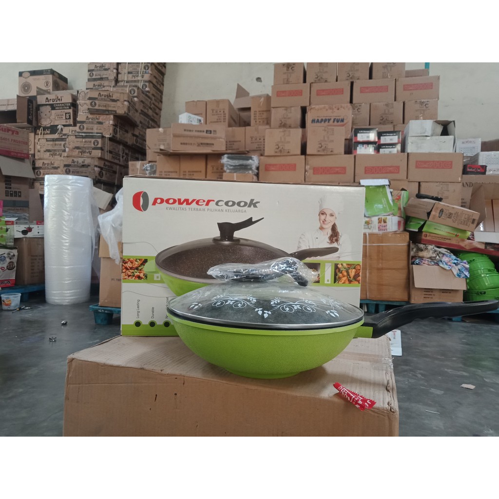 Wok Go Green Pan Marble 28 Cm Wajan Herbal Powercook Tebal Anti Lengket
