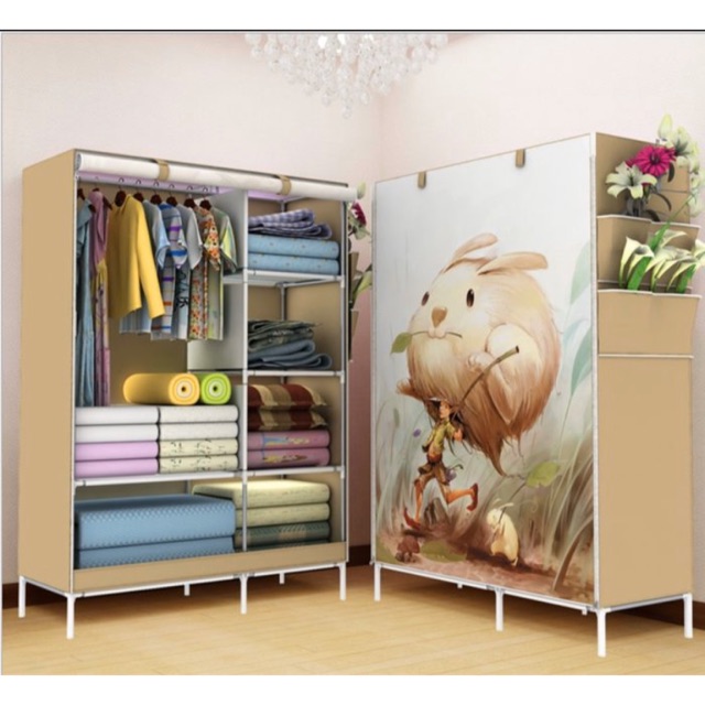 Multifuction Wardrobe with Cover / Lemari Pakaian Portable Baju