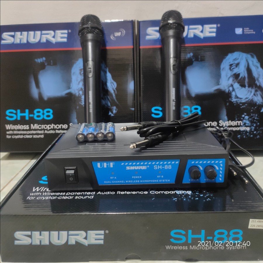 Mic Wireless SHURE SH- 88 Handheld Professional Microphone suara bagus batrai AA