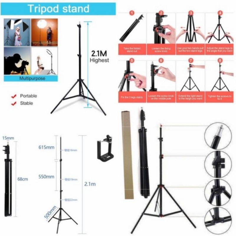 Tripod 2.1 Meter Besi + Packing Dus