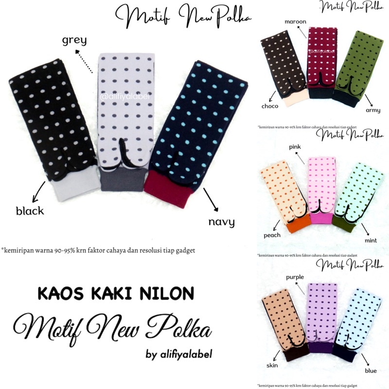 KAOS KAKI JEMPOL MUSLIMAH NILON “Motif New Polka”  by @alifiyalabel