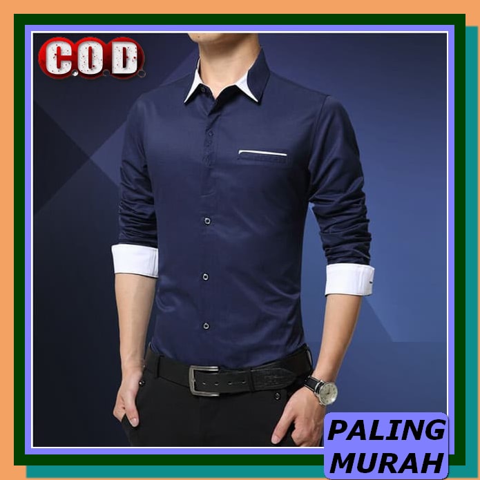 Kemeja Pria Korea Murah Cardinal Formal Jumbo Kemeja Kasual Polos GN656 [Luis Dongker Ot] Kemeja P