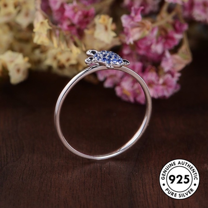 Cincin Sterling Silver 925 Model Kura-Kura Dengan Sapphire Untuk Wanita