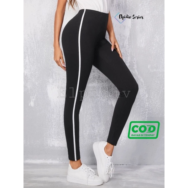 Legging List Stipe Bahan Spandex Premium/ Leging Dewasa Stip Garis