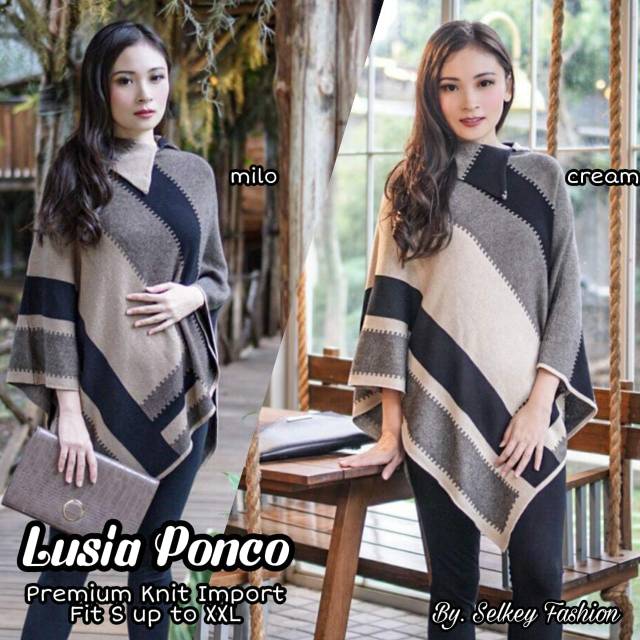 RAJUT PONCO LUSIA, BAHAN PREMIUM KNIT IMPORT, FIT S UP TO XXL