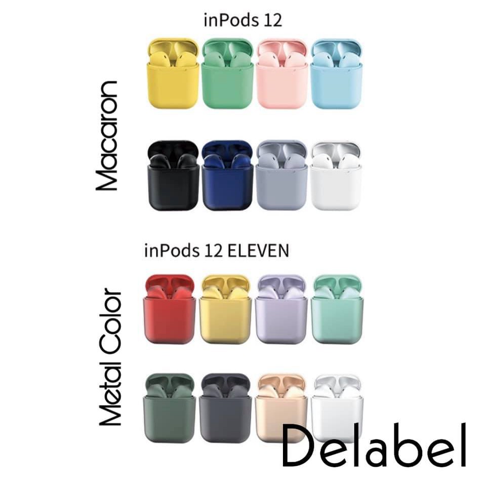 NEW Inpods 12 ELEVEN / Inpods 12 Headset Earphone Wireless Bluetooth 5.0 Warna Metalik Macaron