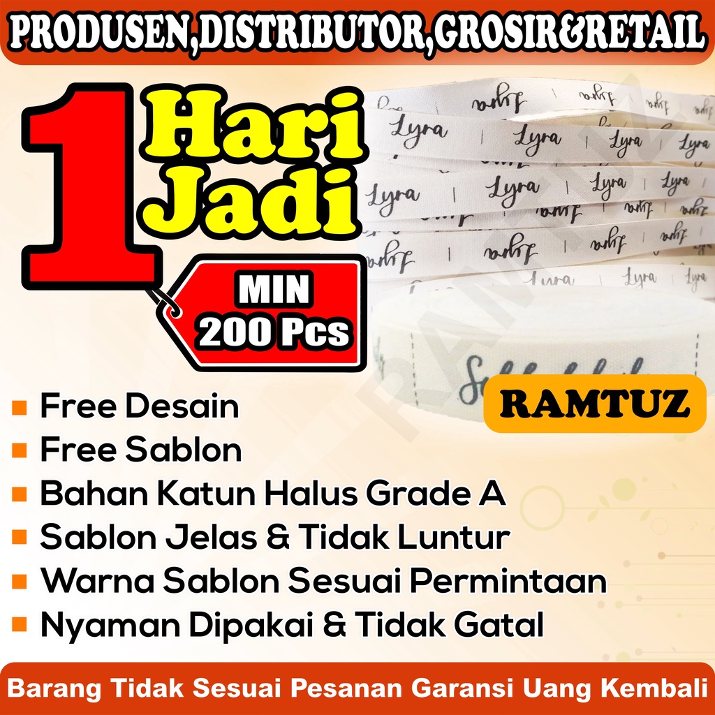 

Label baju, label hijab bahan katun pengganti label woven atau pengganti label bordil 1 Roll