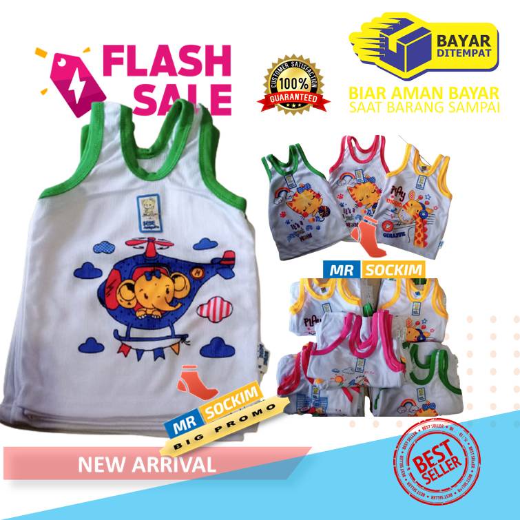 6 Pcs Bebe Amiguito  Kaos singlet anak laki laki dan perempuan balita  (Ukuran S M L XL XXL) 1-8 thn