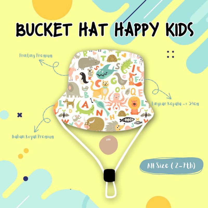 BUCKET HAT HAPPY KIDS 2-7thn