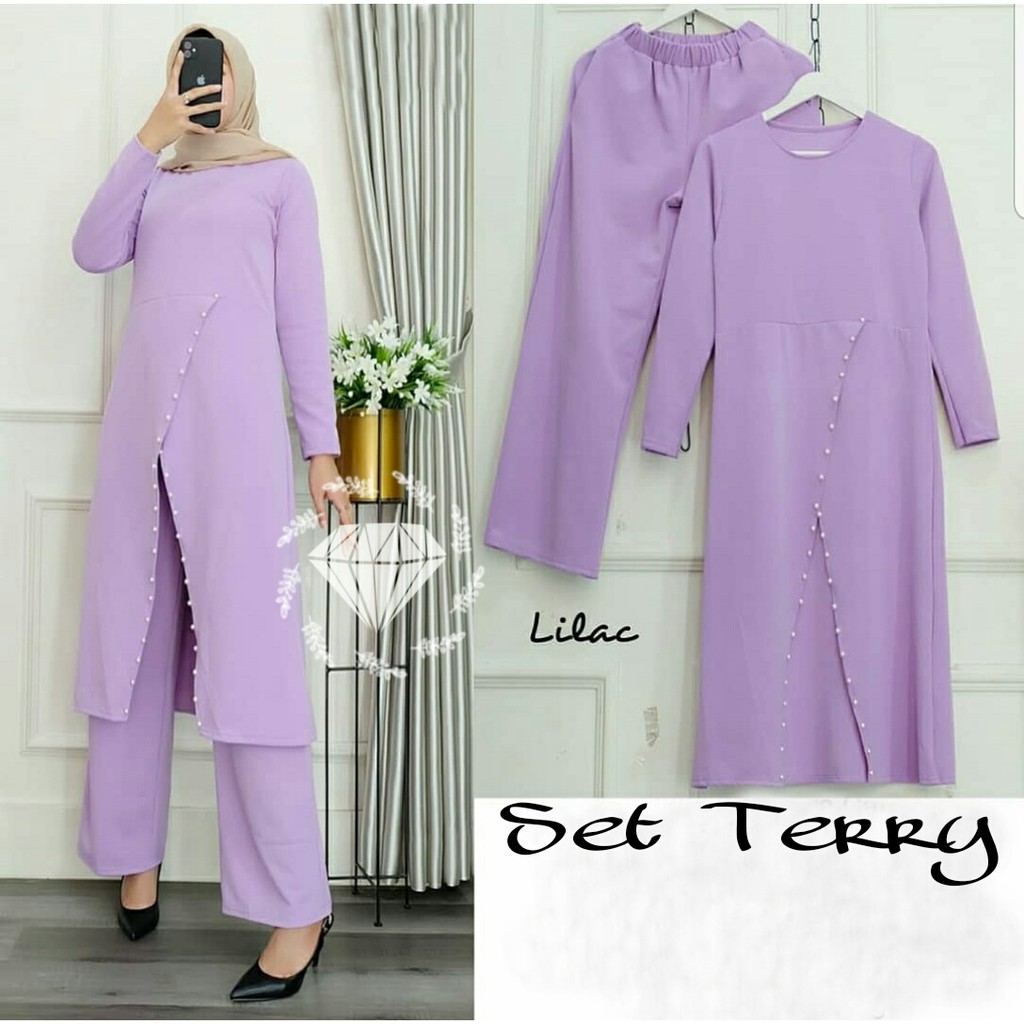 SET TERRY PEARLY MF / SETELAN LONG TUNIK MUTIARA TERRY