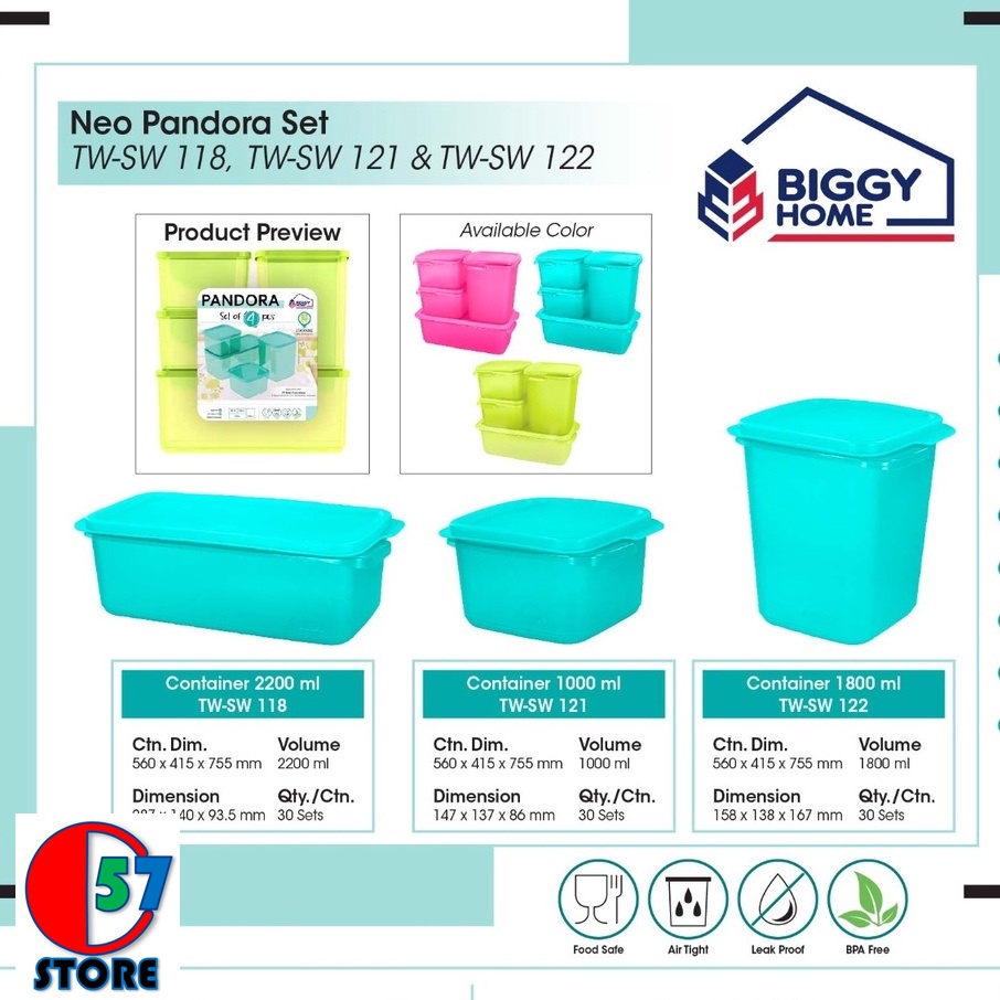 Biggy Neo Pandora Set isi 4 pc box tempat penyimpanan makanan sealware set